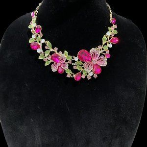 NWT 14K GOLD PLATED PINK FLORAL NECKLACE